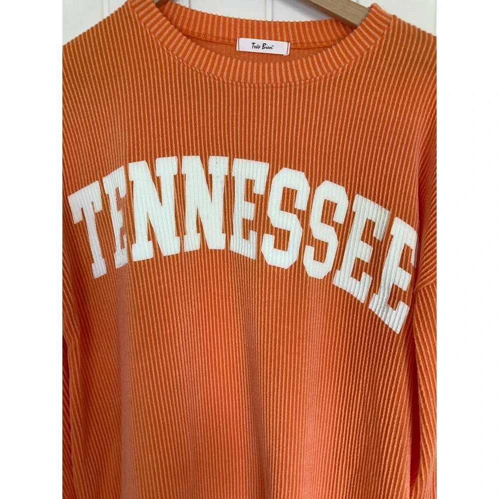 Tres Bien Tennessee Orange Ribbed Knit Graphic Pullover Top Large T-39895
